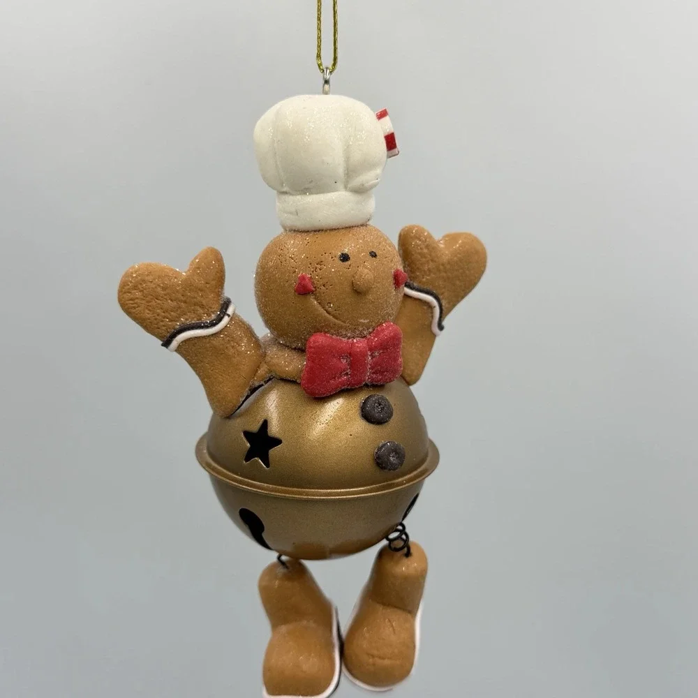 Gingerbread Man Ornaments Set of 3 - Resin Glass Bell Themed Christmas Tree‎